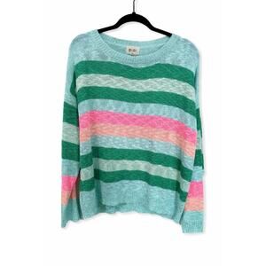 BiBi Small Mint Pink Green Stripe Sweater Lightweight Coastal Prep Sorbet Knit
